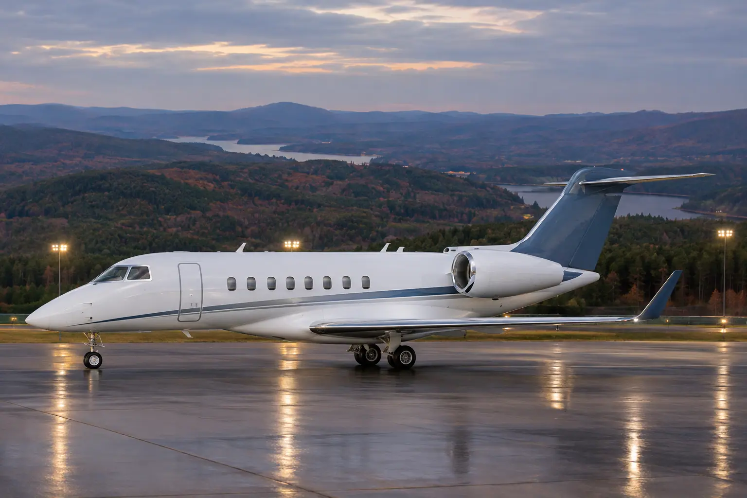 Super-midsize jet on the ramp